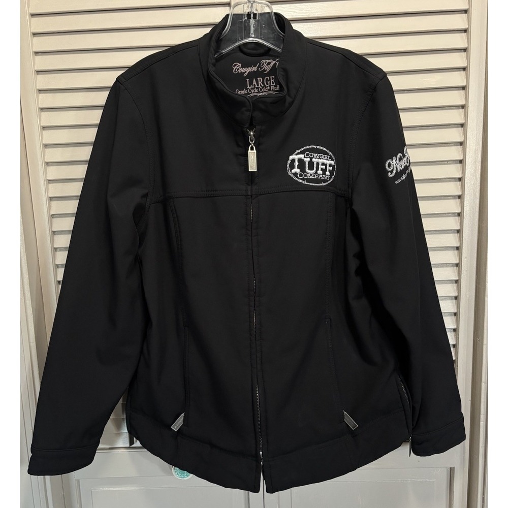 Cowgirl Tuff Co Riding Jacket Embroidered Size L "Never‎ Give Up" Zip Up Logo